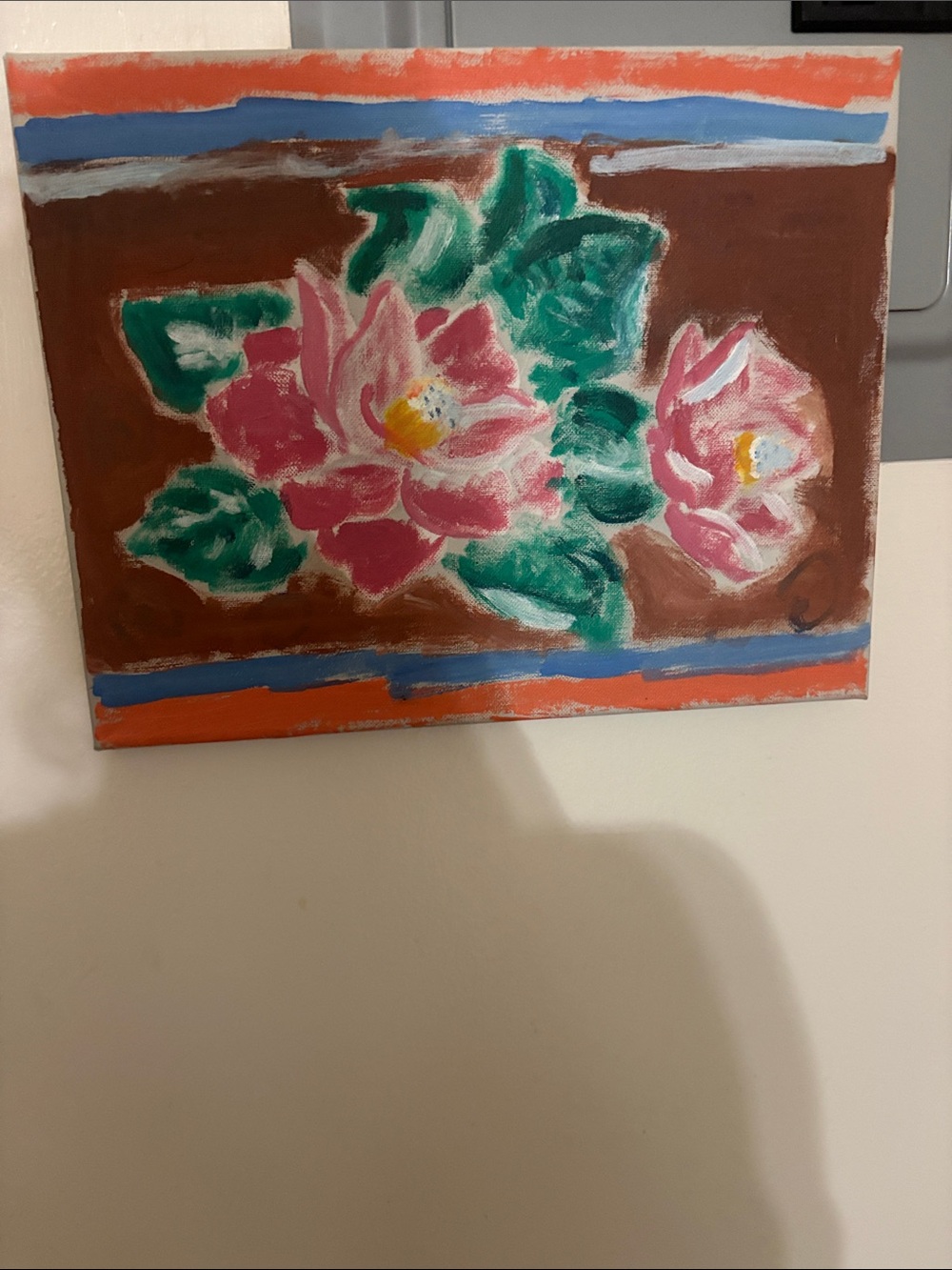Hand-Painted Floral Canvas Art in Pink and Green